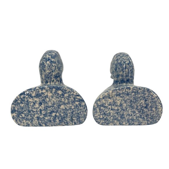 Set Of Two Blue & White Ceramic Duck Bookends With Felt Bottoms Sponge paint - Picture 5 of 7